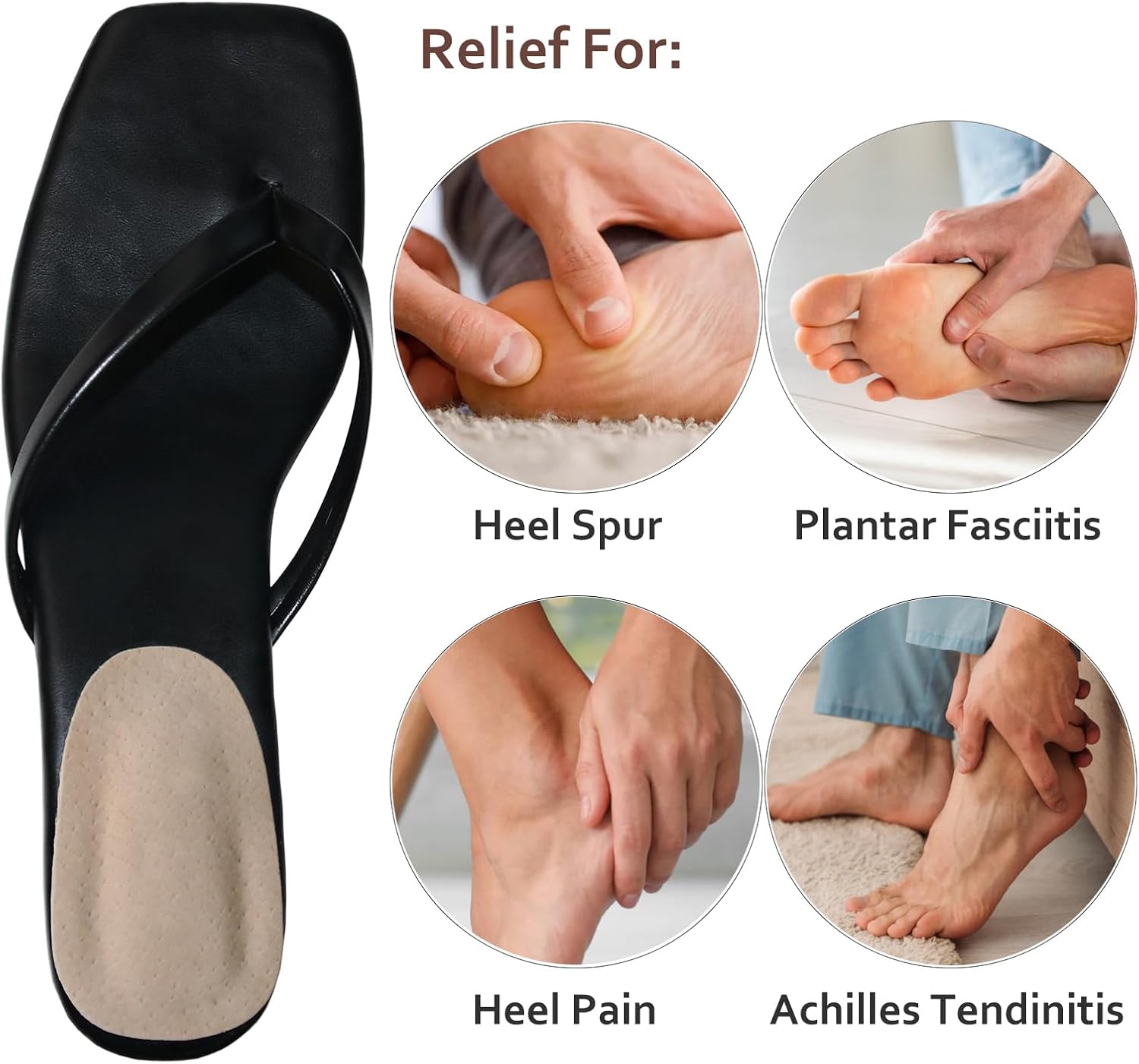 (3 pares) Almohadillas de talón de piel de cerdo para fascitis plantar, dolor de talón, espolón óseo y tendinitis de Aquiles, plantillas de soporte