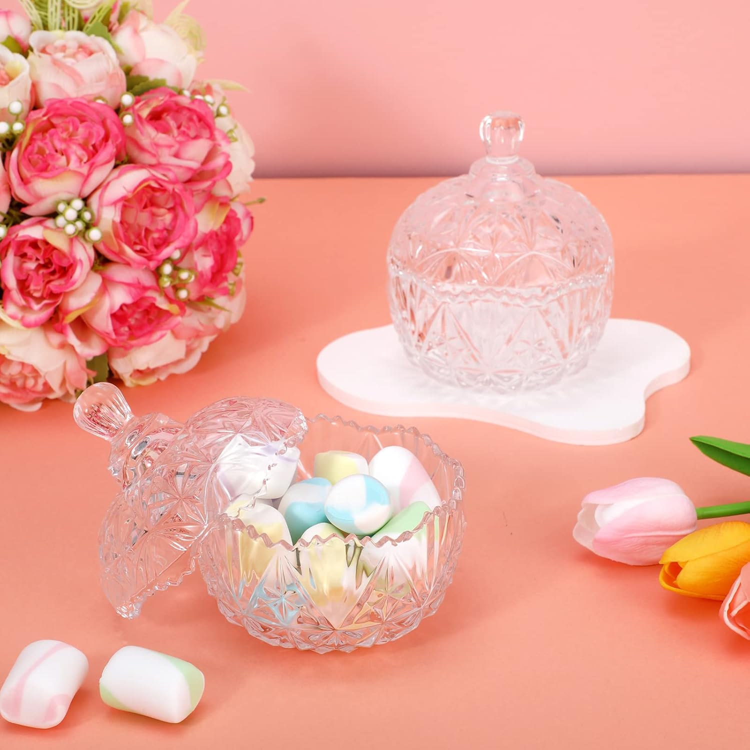 Tanlade 8 unidades de plato de cristal para dulces con tapa, cuenco decorativo para caramelos, tarro de caramelo cubierto de cristal con tapas, caja