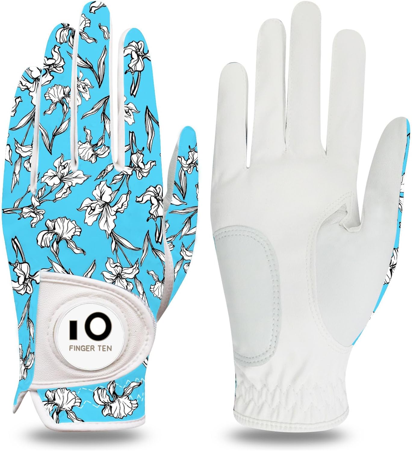 FINGER TEN Guantes de golf para mujer, mano izquierda y derecha, de cuero, con marcador de bola, guantes de colores para mujeres diestras y zurdas,