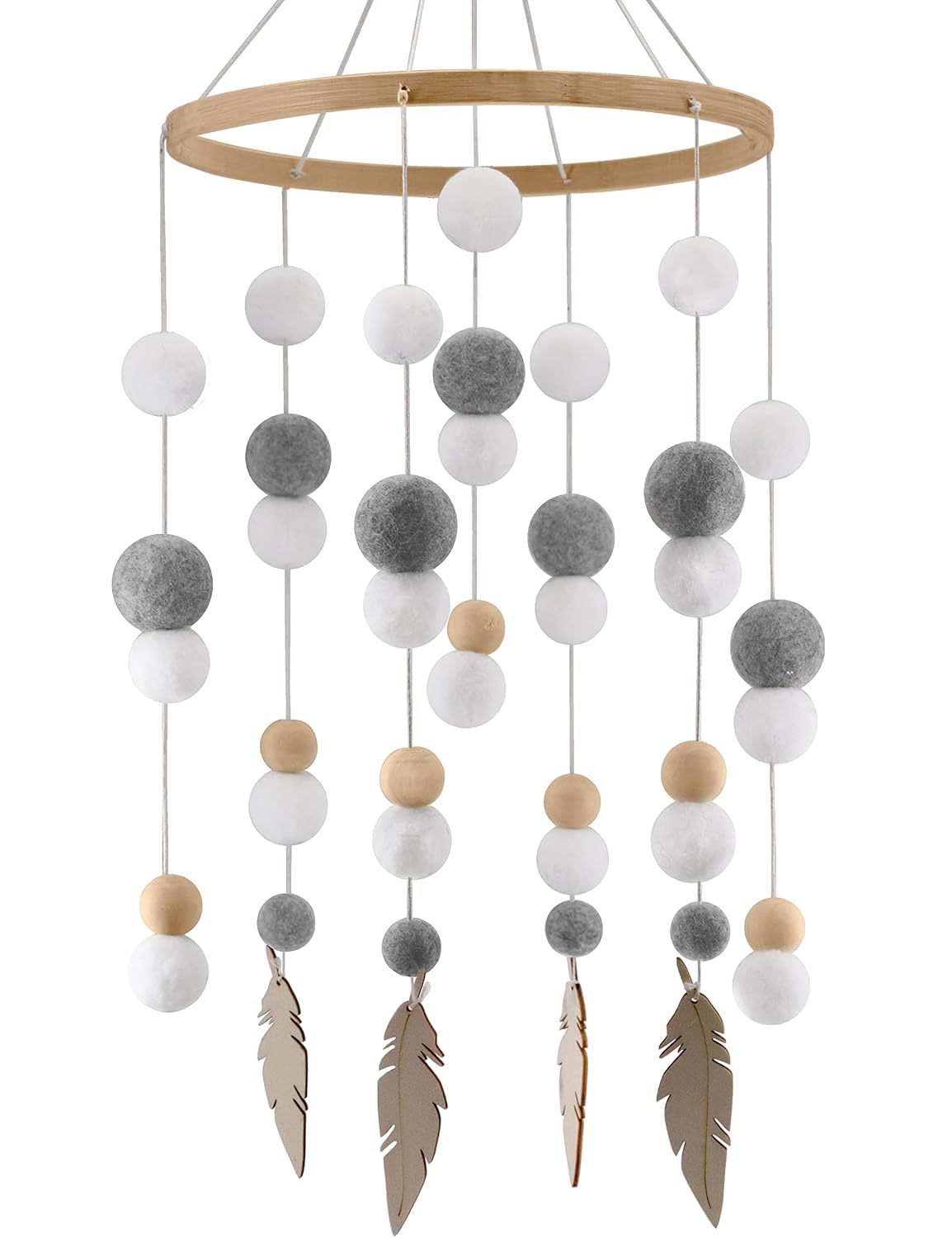 Cuna Baby Mobiles Cama de cuentas de madera para bebés Techo móvil Decorar Colgante Infantil Enfermería (Circular-Blanco Gris Verdura)