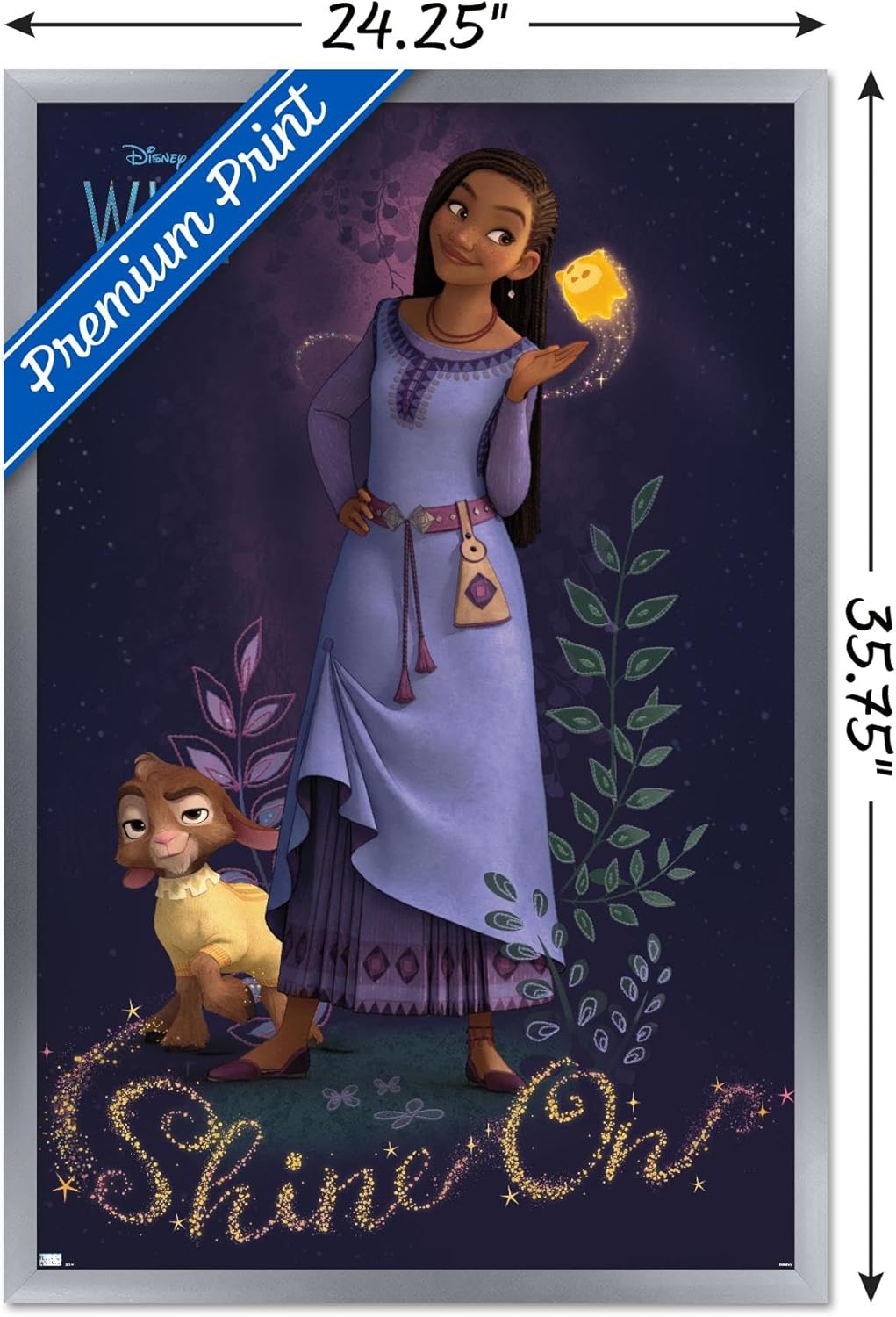Trends International Disney Wish – Póster de pared Asha, 22.37 x 34.00 pulgadas, versión enmarcada plateada