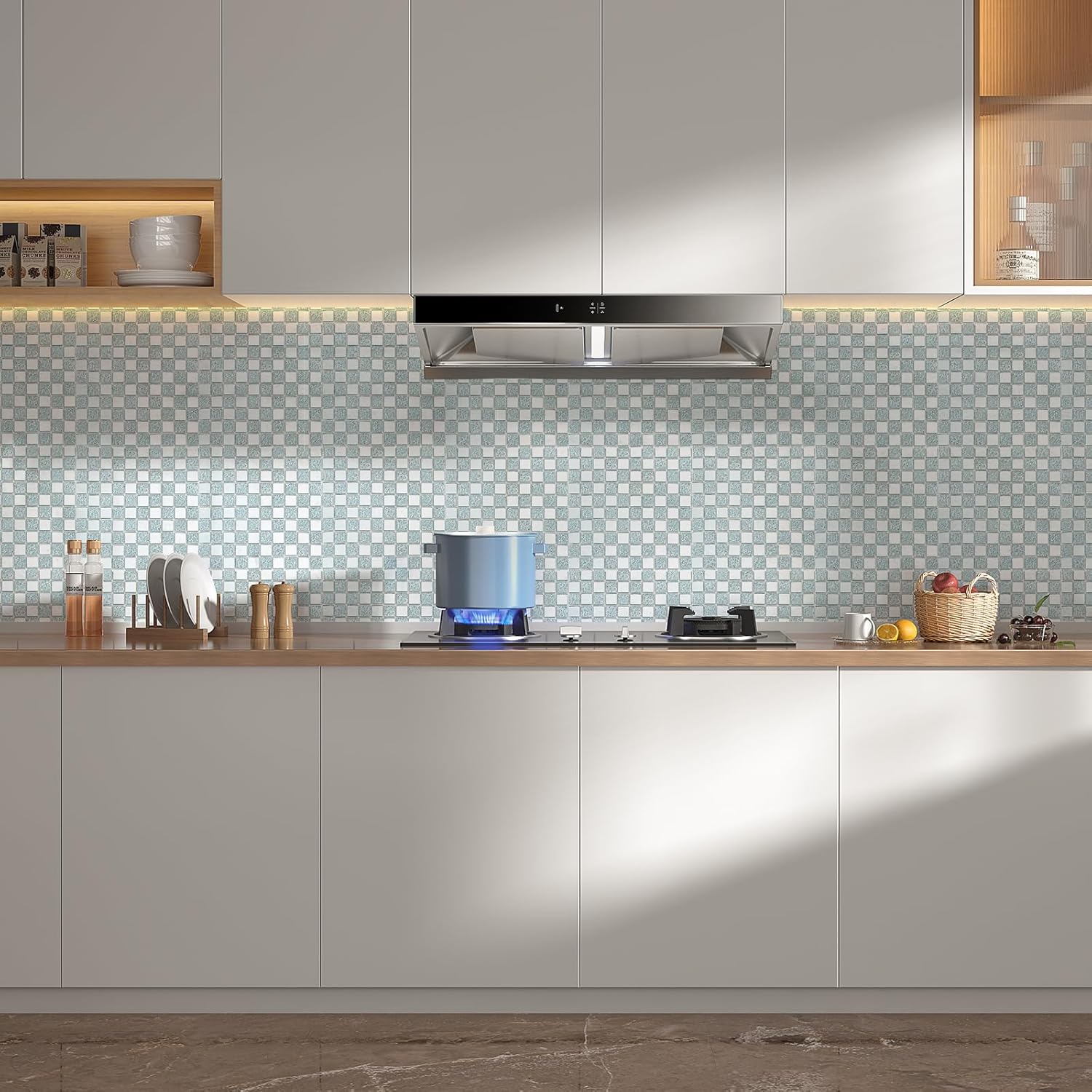 6 hojas de azulejos de mosaico de espejo plano cuadrado plateado para salpicaduras de cocina y pared de baño