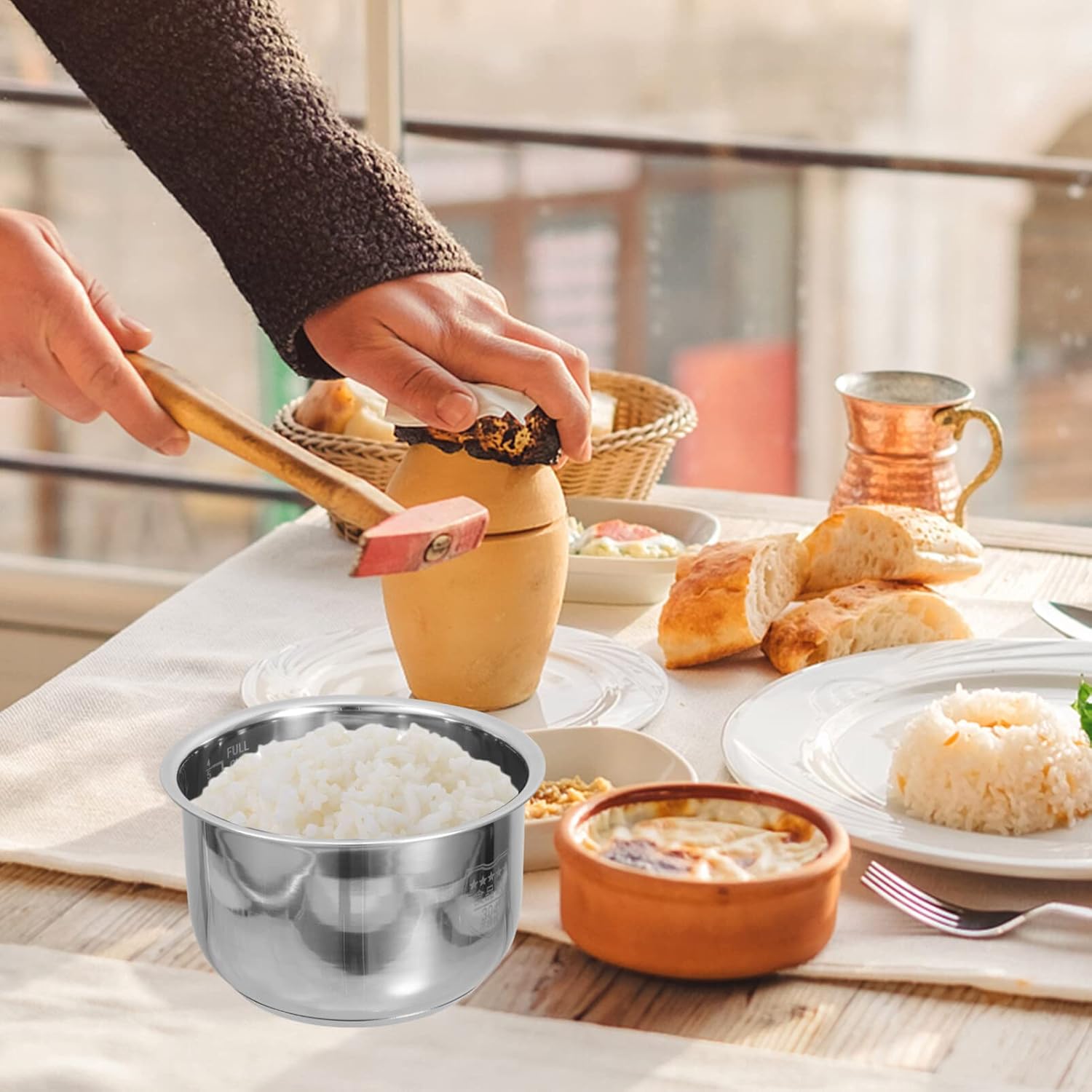 Olla de arroz interna de acero inoxidable interior ollas de cocina interior 2l recipiente antiadherente para olla arrocera tradicional arrocera