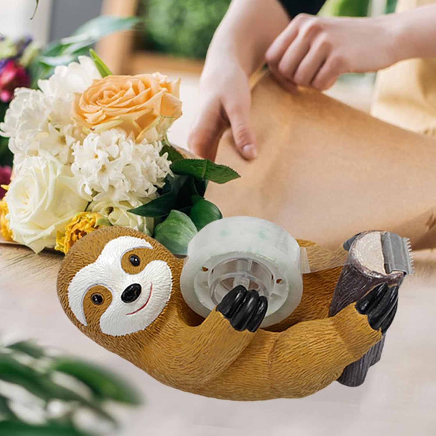 Dispensador de cinta perezosa  Soporte de rollo adhesivo  Cortador de cinta  Bonitos juegos de papelería y regalos lindos (perezoso)