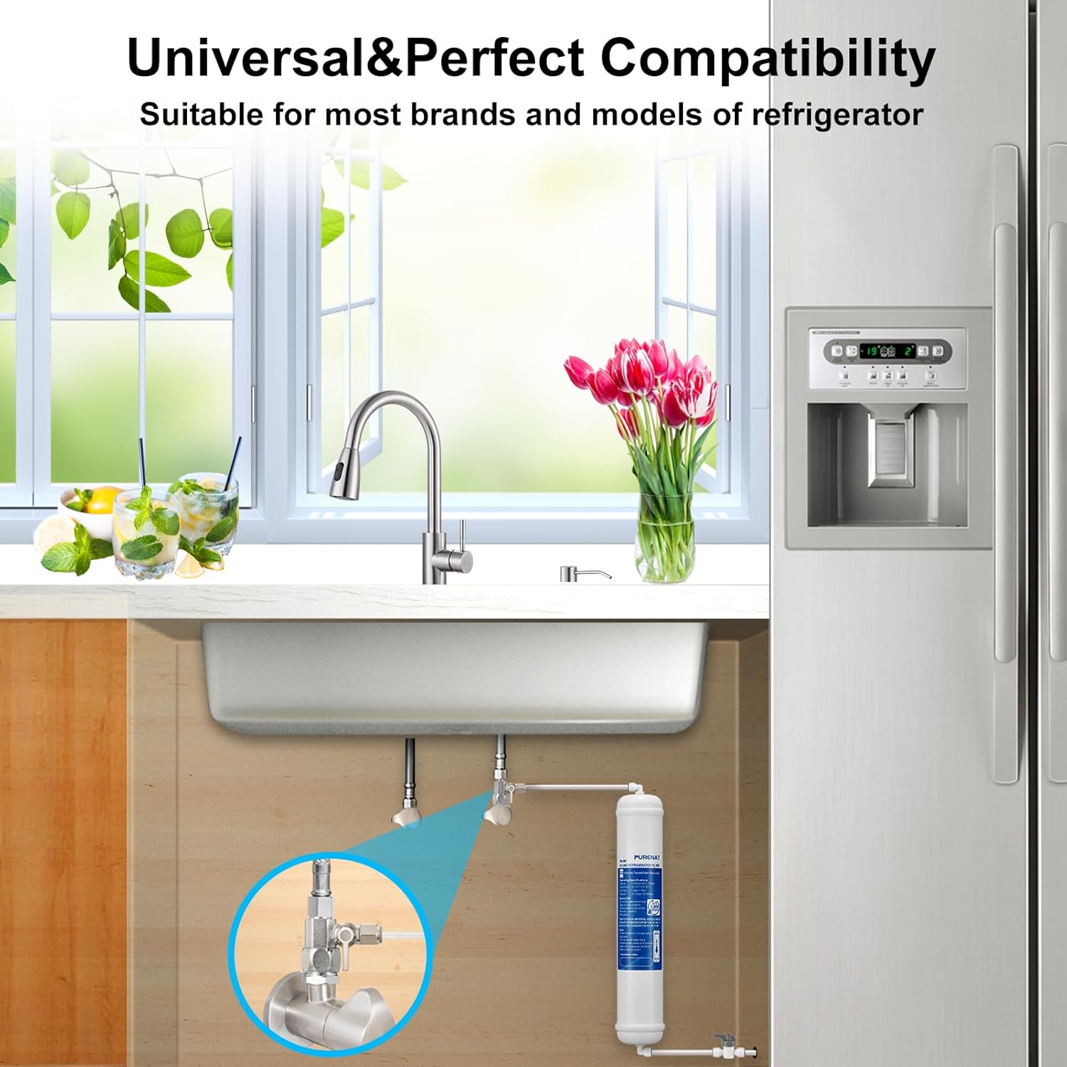 Kit de filtro de agua en línea y kit de línea de agua para máquina de hielo para refrigerador y máquina de hielo, reemplazo de filtro de carbono de