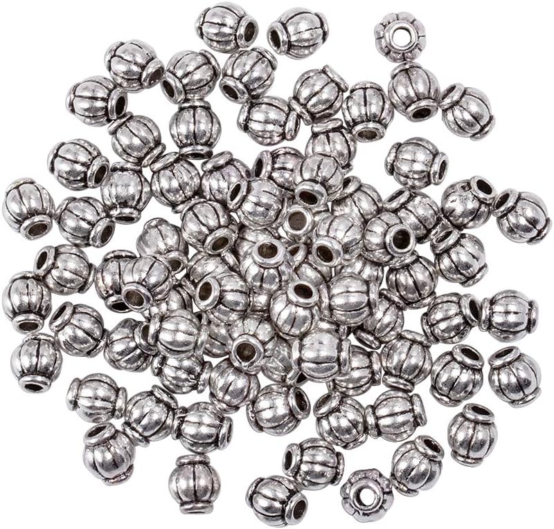 PH PandaHall 750 cuentas espaciadoras de farol, cuentas de barril de plata antigua de aleación tibetana corrugada, cuentas de metal de calabaza