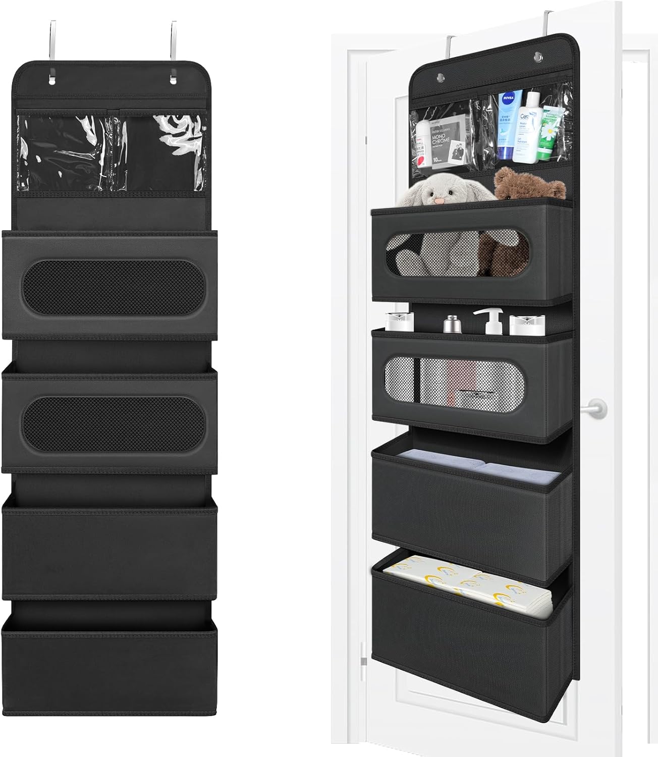 Organizador para colgar sobre la puerta, organizador para colgar en la puerta con 2 pequeños de PVC y 4 bolsillos grandes detrás de la puerta,
