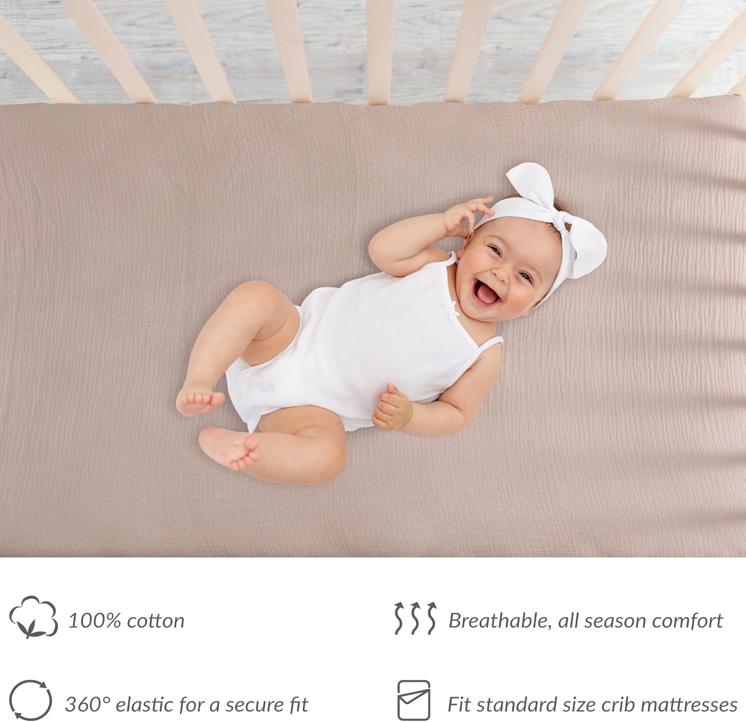 Meracorallo Sábana bajera ajustable de muselina para cuna, suave y transpirable, para colchones estándar para cuna y niños pequeños (rubor)