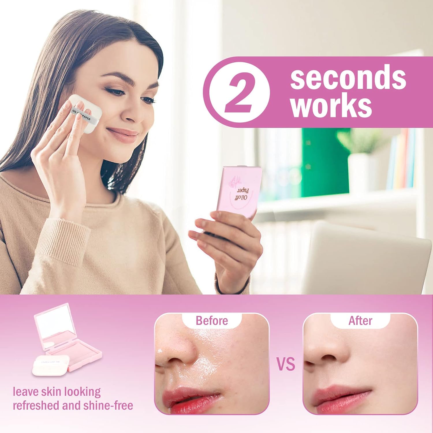 480 piezas6 cajas de hojas absorbentes de aceite para la cara, hojas de secado de aceite facial con estuche de espejo portátil y soplo de maquillaje
