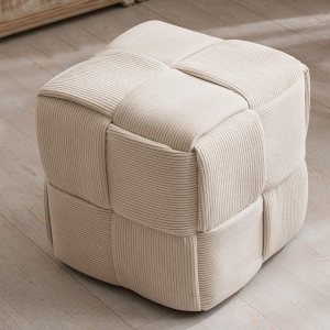 QQXX Puf otomano tejido hecho a mano, taburete tapizado de terciopelo, moderno reposapiés cuadrado acolchado para sala de estar, dormitorio, entrada QQXX Puf otomano tejido hecho a mano, taburete tapizado de terciopelo, moderno reposapiés cuadrado acolchado para sala de estar, dormitorio, entrada