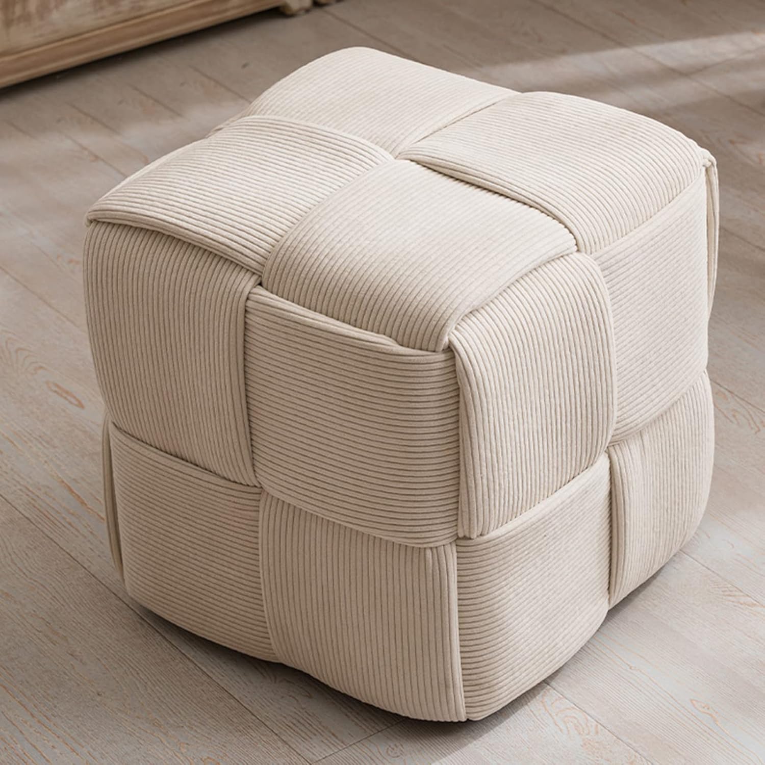QQXX Puf otomano tejido hecho a mano, taburete tapizado de terciopelo, moderno reposapiés cuadrado acolchado para sala de estar, dormitorio, entrada