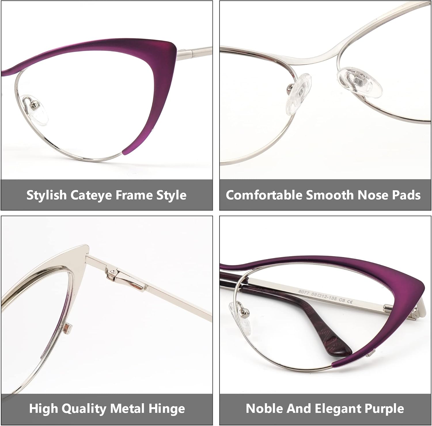 Zeelool Gafas de bloqueo de luz azul ojo de gato de gran tamaño para las mujeres gafas de metal Ellen VFM0176