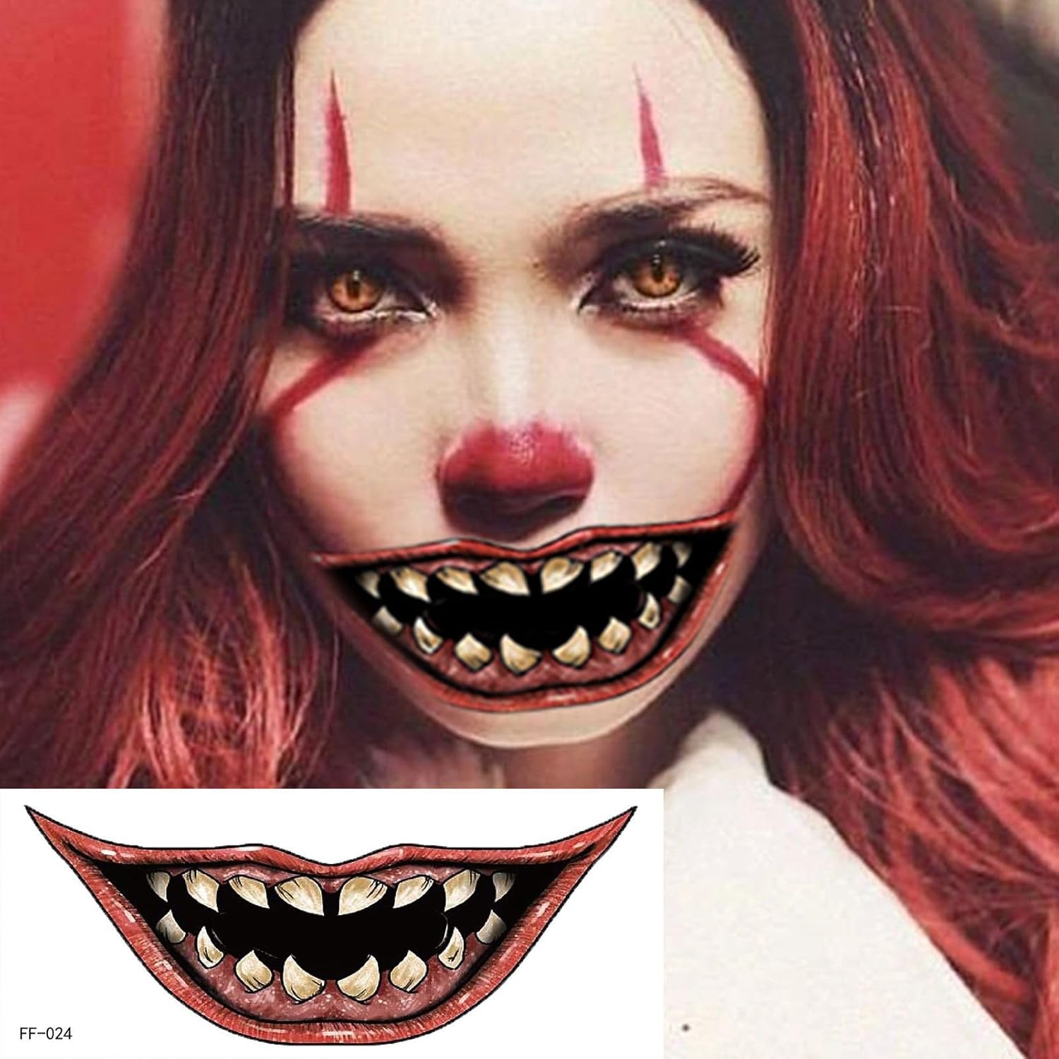 Calcomanías temporales de tatuajes para Halloween, 10 hojas de tatuajes de cara de Halloween, boca de broma, tatuajes de maquillaje, calcomanías de