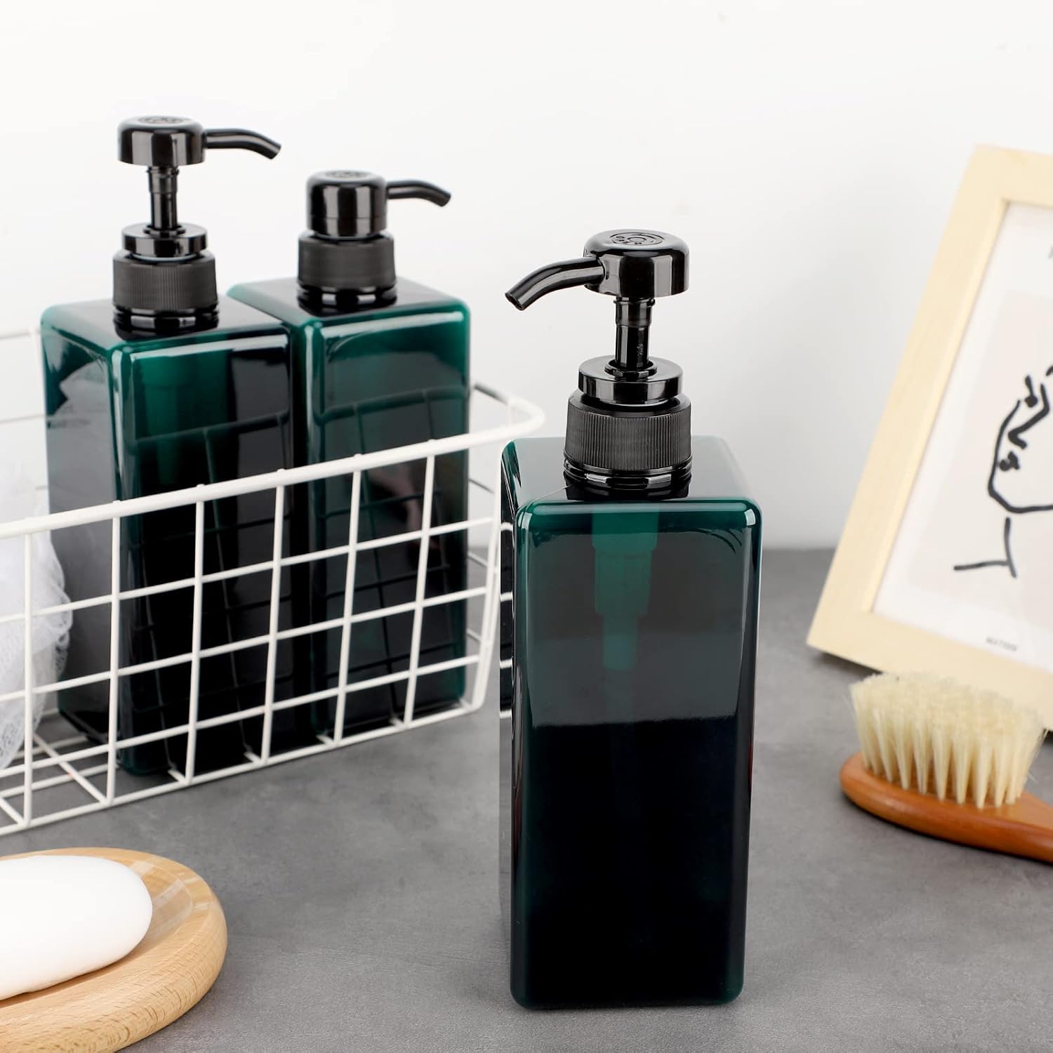 Botellas vacías de champú de 22 onzas con bomba con 26 etiquetas de jabón impermeables, 3 paquetes de recipientes vacíos de gran capacidad para gel