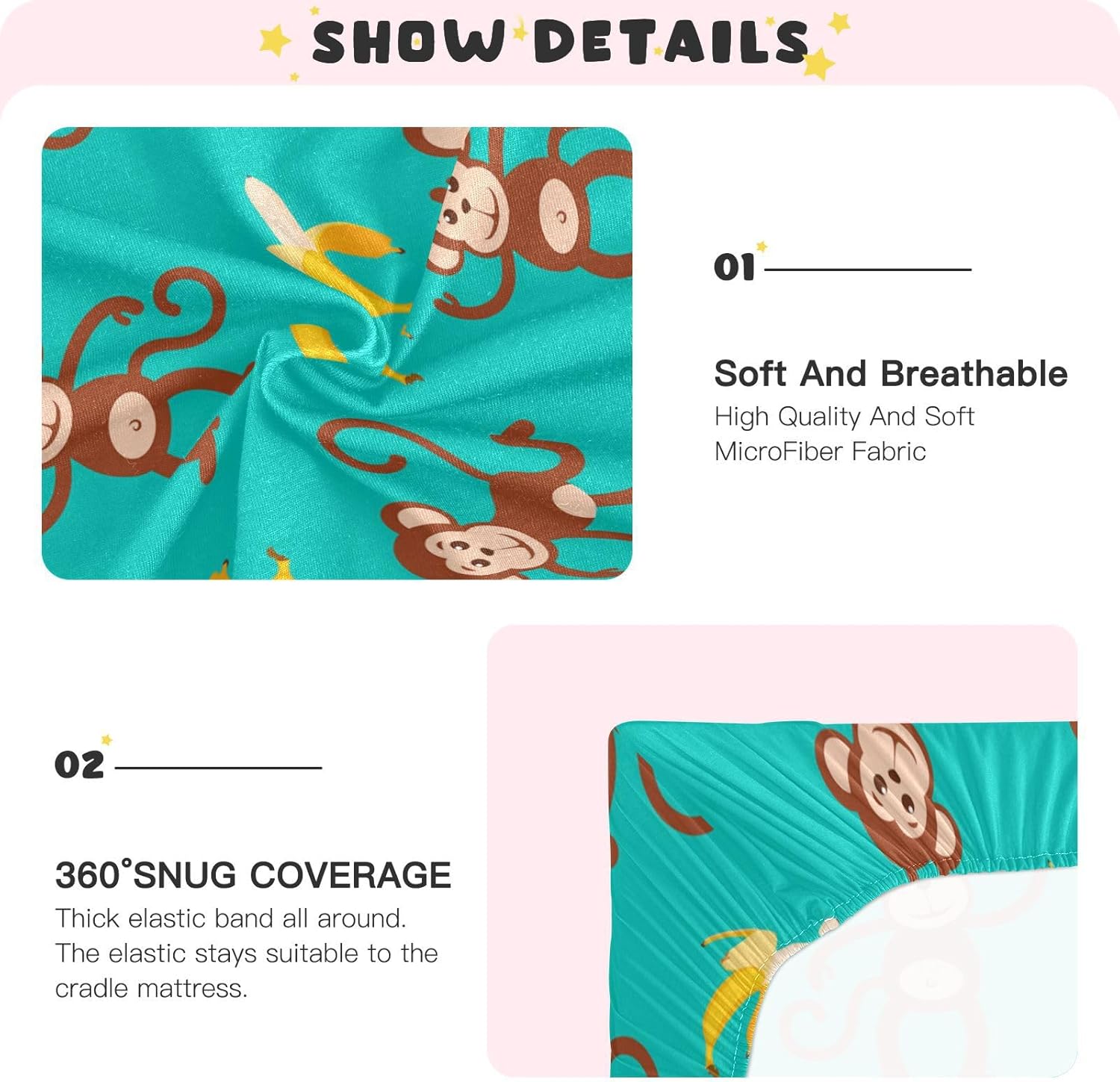 Dancing Monkeys – Sábanas de moisés para niños y niñas, diseño de plátano volador, sábanas para cunas de bebé, sábanas de juego para niños pequeños,