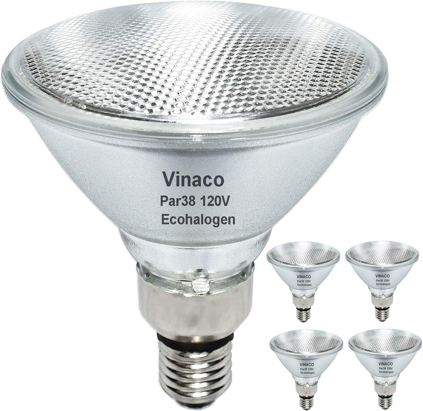 Vinaco PAR38 – Luz de inundación halógena PAR38, 4 unidades, regulable, 150 W, 120 V, alto brillo 2400 lm, bombilla PAR38 con base E26, 2800 K,