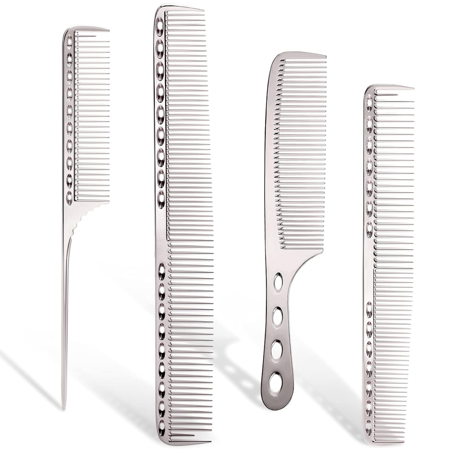 Peine de aluminio profesional, 4 tipos de peines de pelo de metal para peinar el cabello, incluido peine de corte de pelo largo, peine de peinado