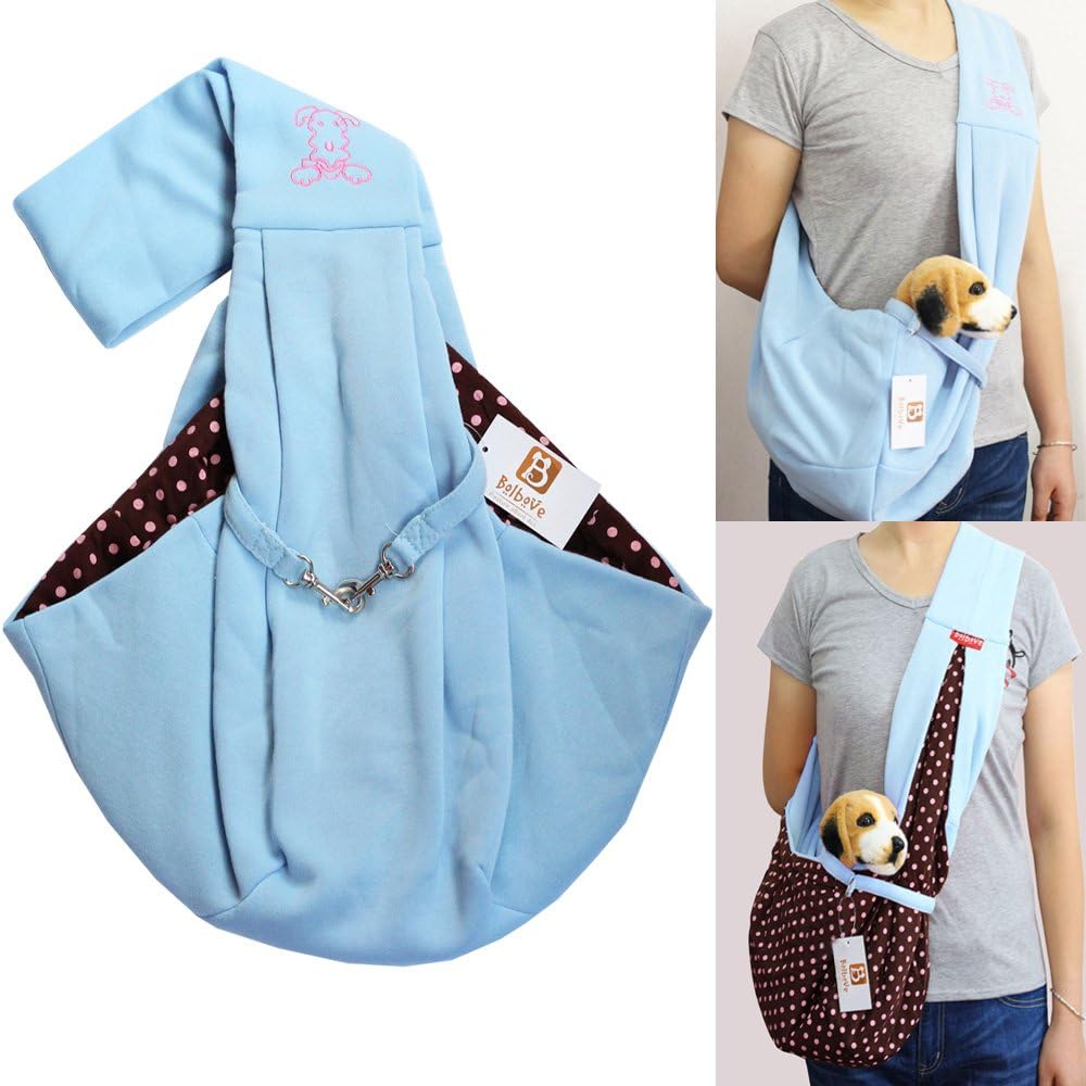 Bandolera porta-mascotas i’Pet manos libres, reversible, suave y cómoda para llevar cachorros, gatos y conejos, bolsa de mano, Azul