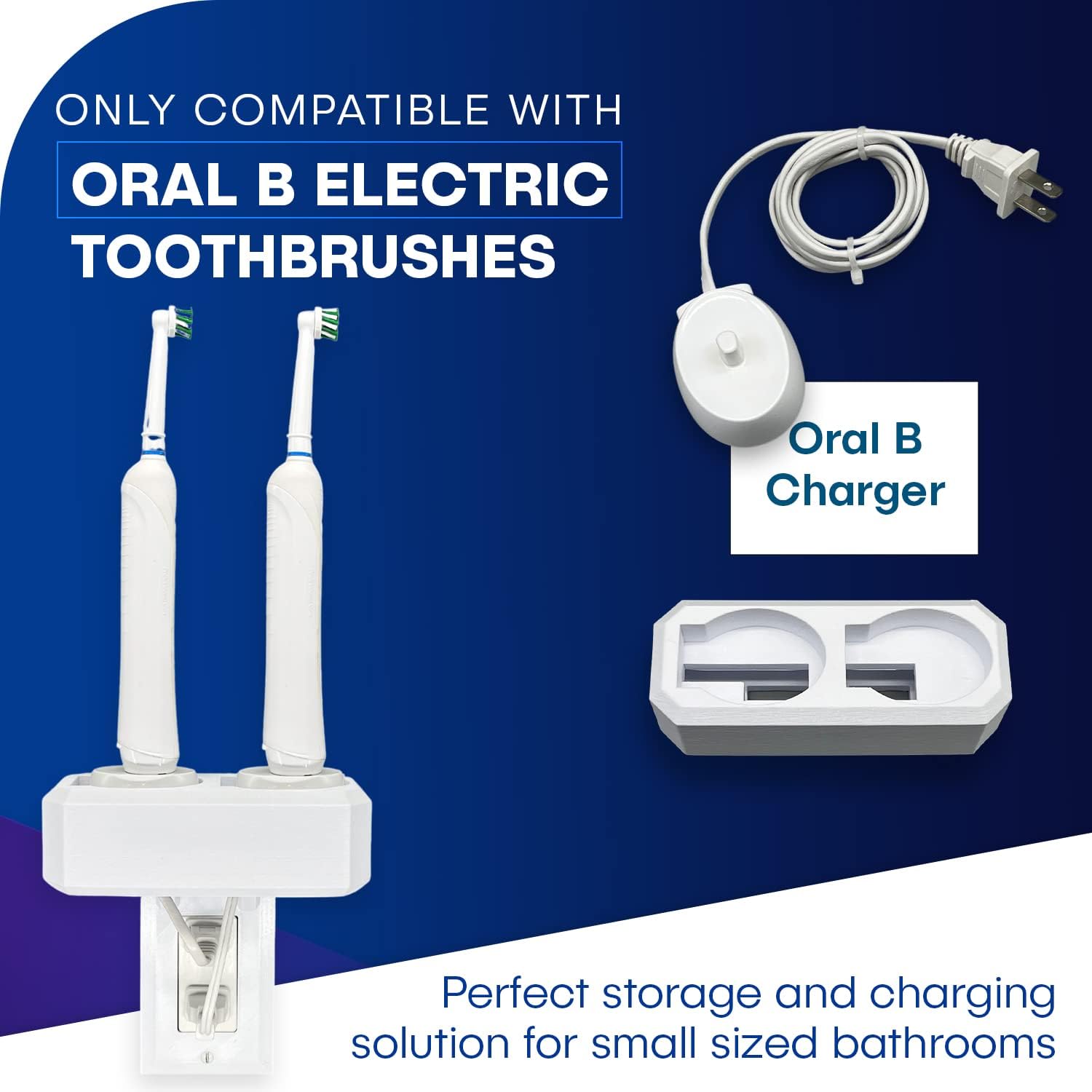 Soporte para cepillo de dientes eléctrico, montaje en pared, compatible con Oral-B, soporta 2 cargadores, se monta solo en una sola toma GFCIDecora