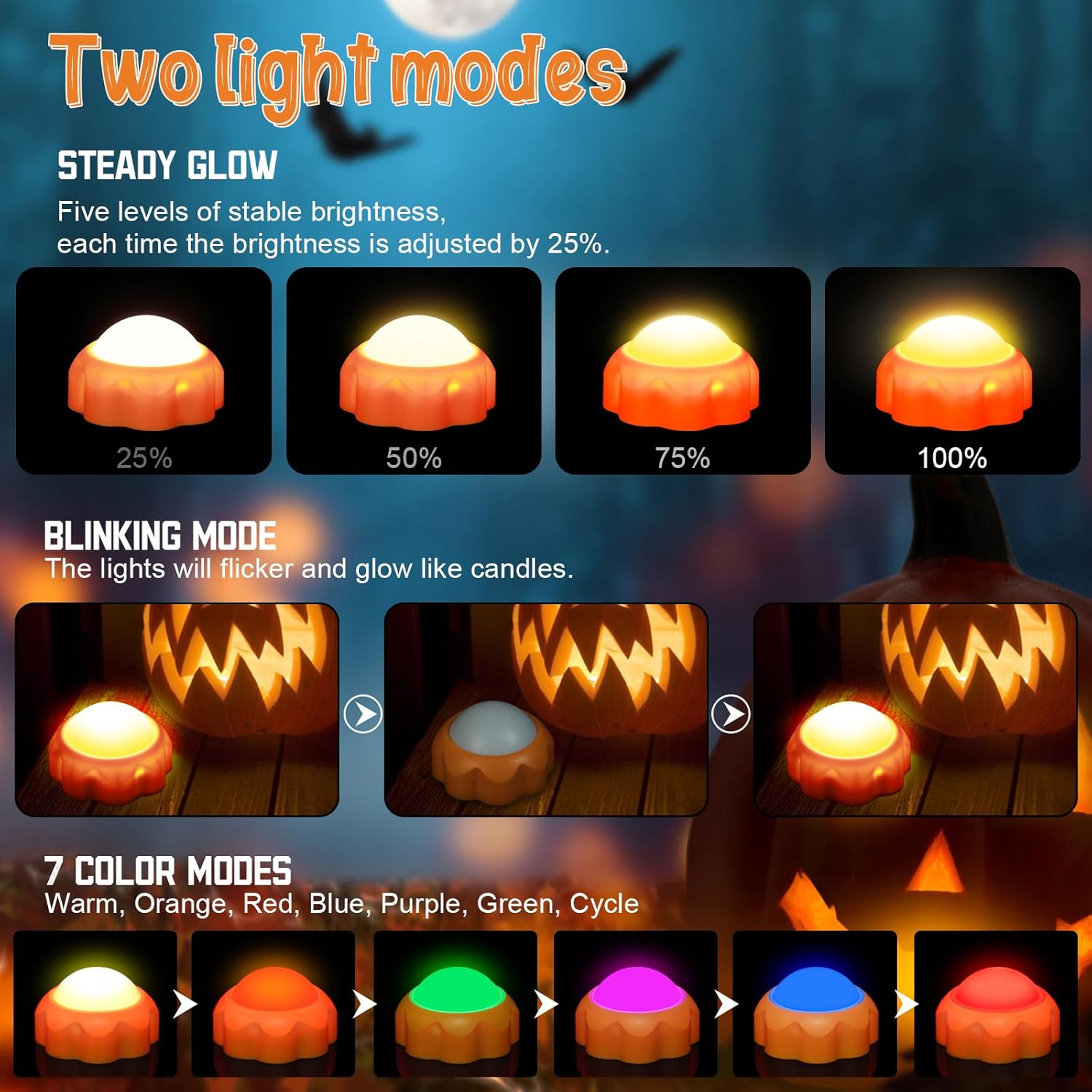 Wosyrd Paquete de 2 luces de calabaza de Halloween, funciona con pilas, decoraciones de Halloween con temporizadores remotos, luces LED de calabaza