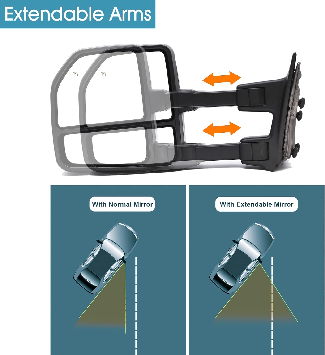 NEW Towing Mirrors fit for 1999-2016 Ford F250 F350 F450 F550 Super Duty Pickup Side Tow Mirrors Heated Power Glass Adjustment Turn Signal LED