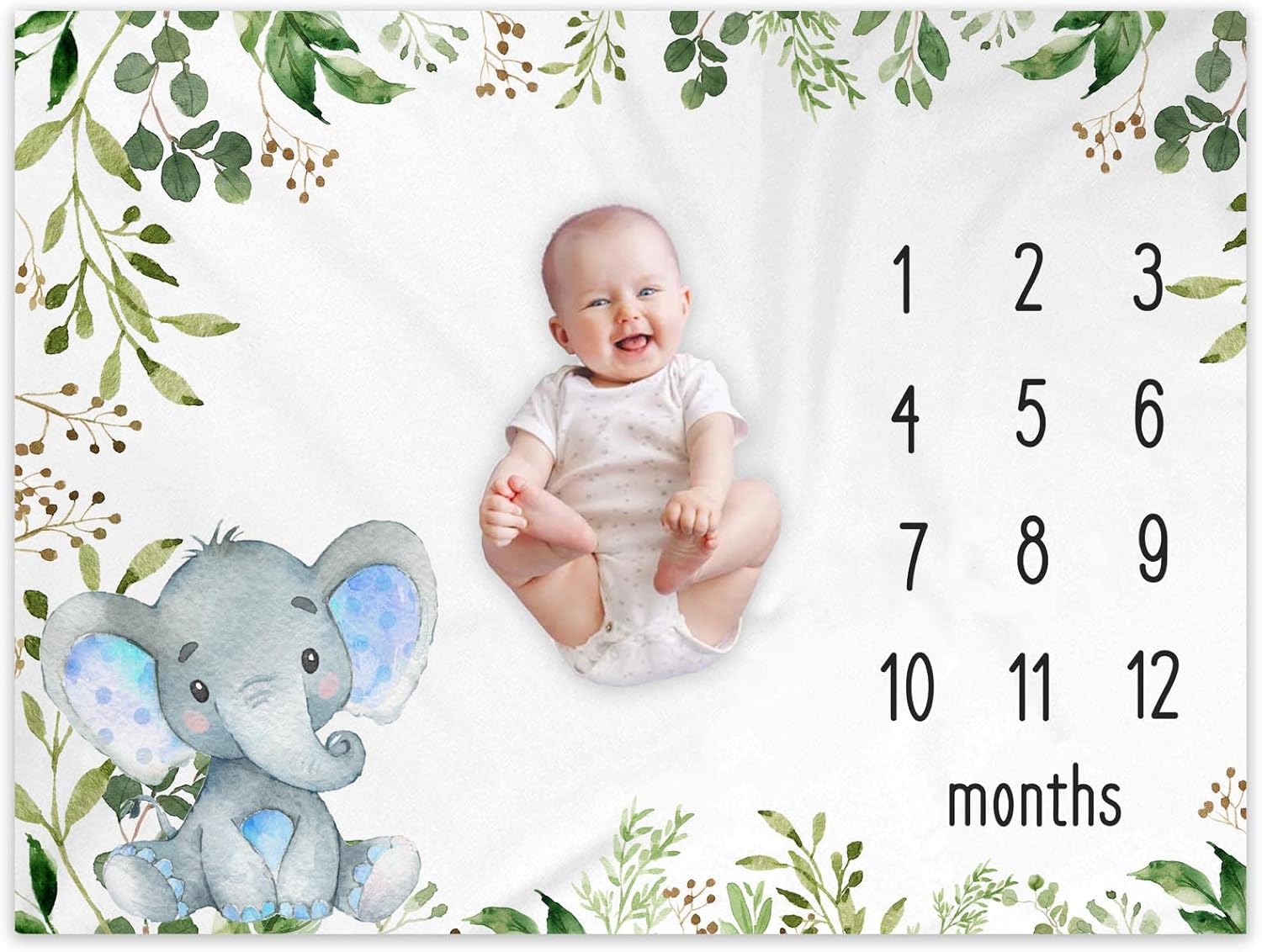 Yuzioey Manta mensual de hitos para bebé, elefante, manta de fotos de bebé de elefante safari, regalo para nuevas mamás, baby shower, Watch Me Grow
