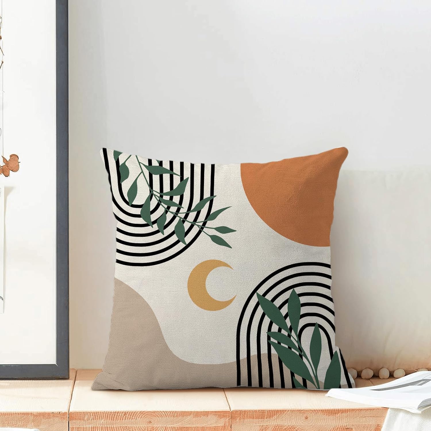 Juego de 2 fundas de almohada bohemias de 18 x 18 pulgadas, fundas de almohada bohemias de mediados de siglo, fundas de cojín abstractas tropicales
