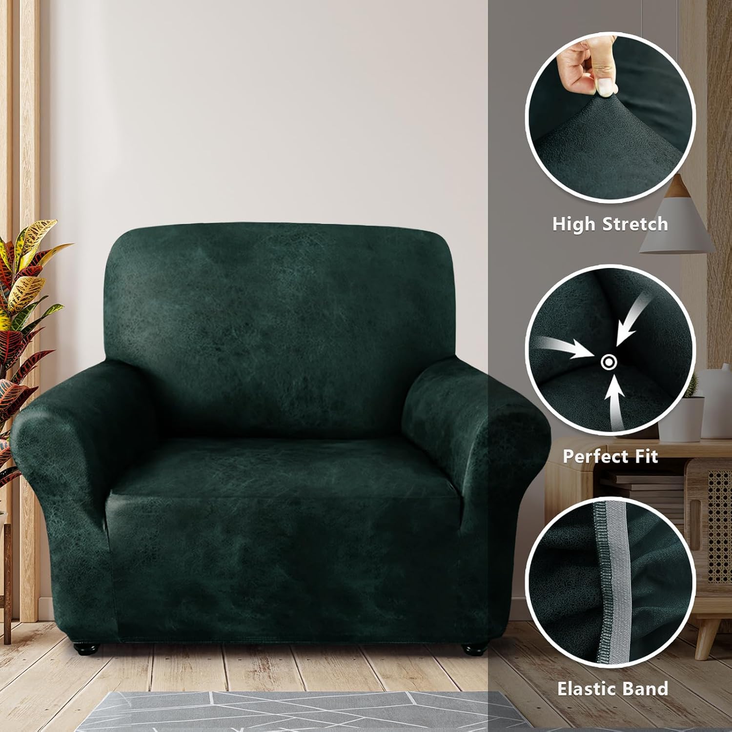 molasofa Funda de sofá individual para decoración del hogar, funda de sillón súper suave de elastano similar al cuero para sillas, lavable, sin