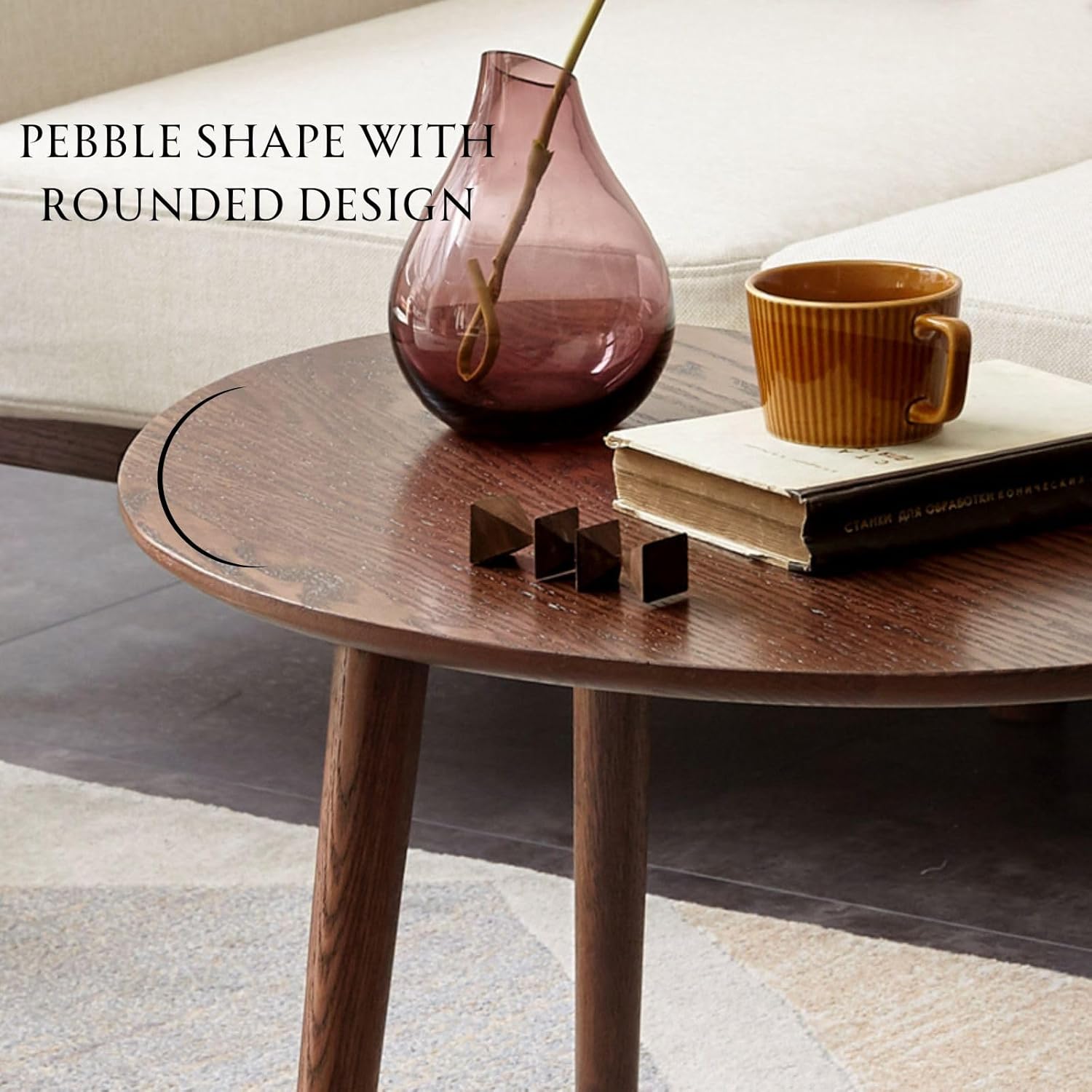 Wayshome Mesa auxiliar anidable 100% de madera de roble macizo, moderna mesa auxiliar ovalada de mediados de siglo, mesa auxiliar redonda para sala