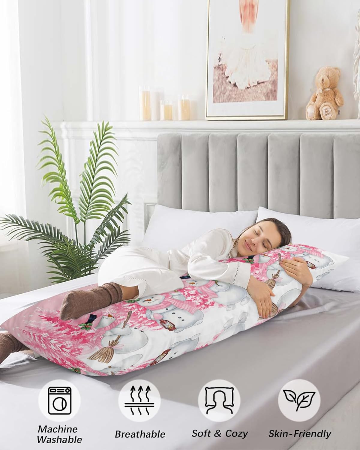 Funda de almohada corporal de muñecos de nieve, fundas de almohada suaves decorativas de lujo para sofá largo lumbar con cierre de sobre, árbol de