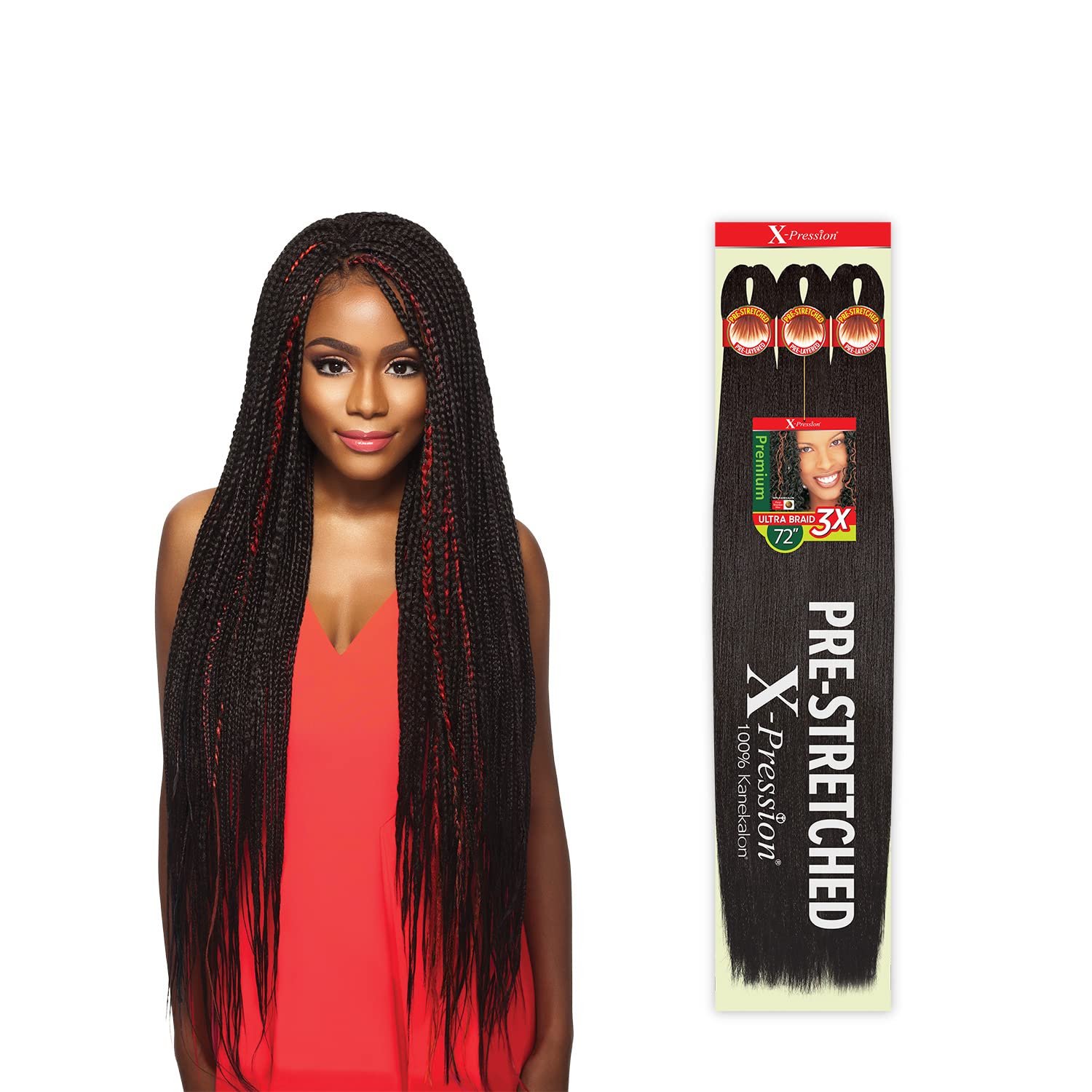 Outre Braids X-Pression Kanekalon 3X preestirada ultra trenza de 72 pulgadas (1 paquete, 2)