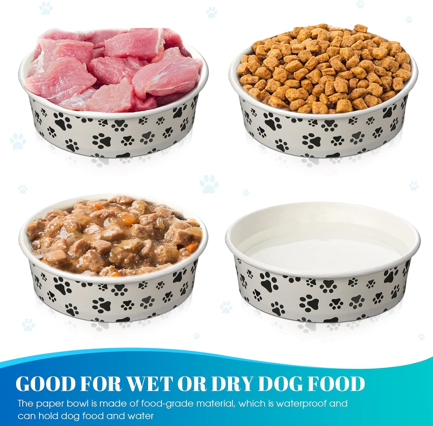 30 cuencos desechables para perros pequeños con platos impresos para perros pequeños, cuencos de comida para mascotas, cuencos de viaje para