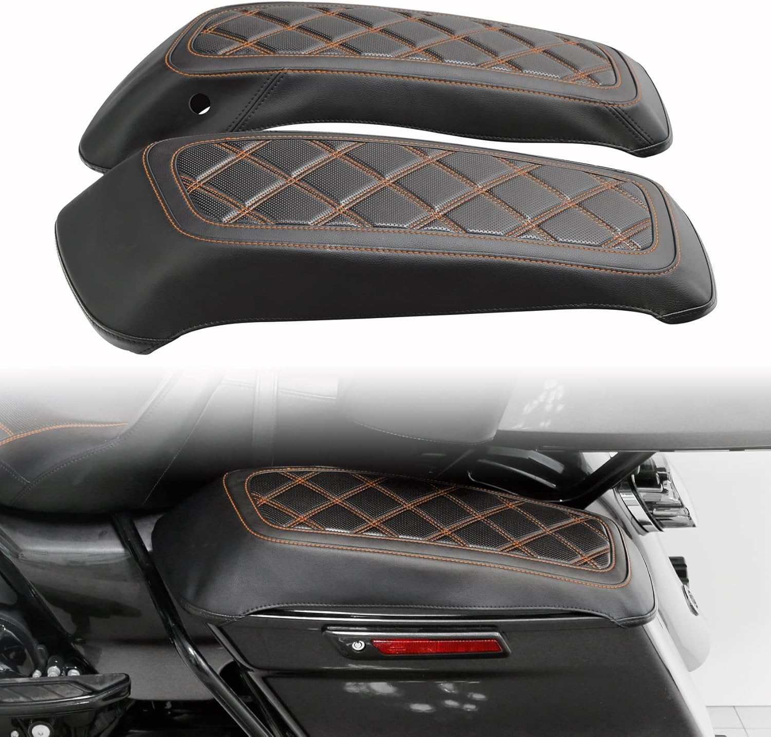 Fundas para tapa de alforja de motocicleta, color marrón, con costuras de diamante, para Harley Touring Modelos Road King Street Glide Road Glide