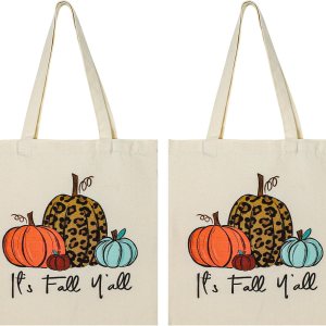 Whaline Paquete de 2 bolsas de lona de otoño, bolsas de comestibles con texto en inglés “It’s Fall Y’all”, bolsas de regalo de fiesta de otoño, Whaline Paquete de 2 bolsas de lona de otoño, bolsas de comestibles con texto en inglés “It’s Fall Y’all”, bolsas de regalo de fiesta de otoño,