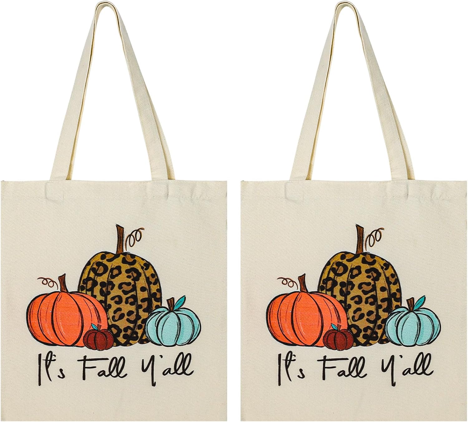 Whaline Paquete de 2 bolsas de lona de otoño, bolsas de comestibles con texto en inglés “It’s Fall Y’all”, bolsas de regalo de fiesta de otoño,