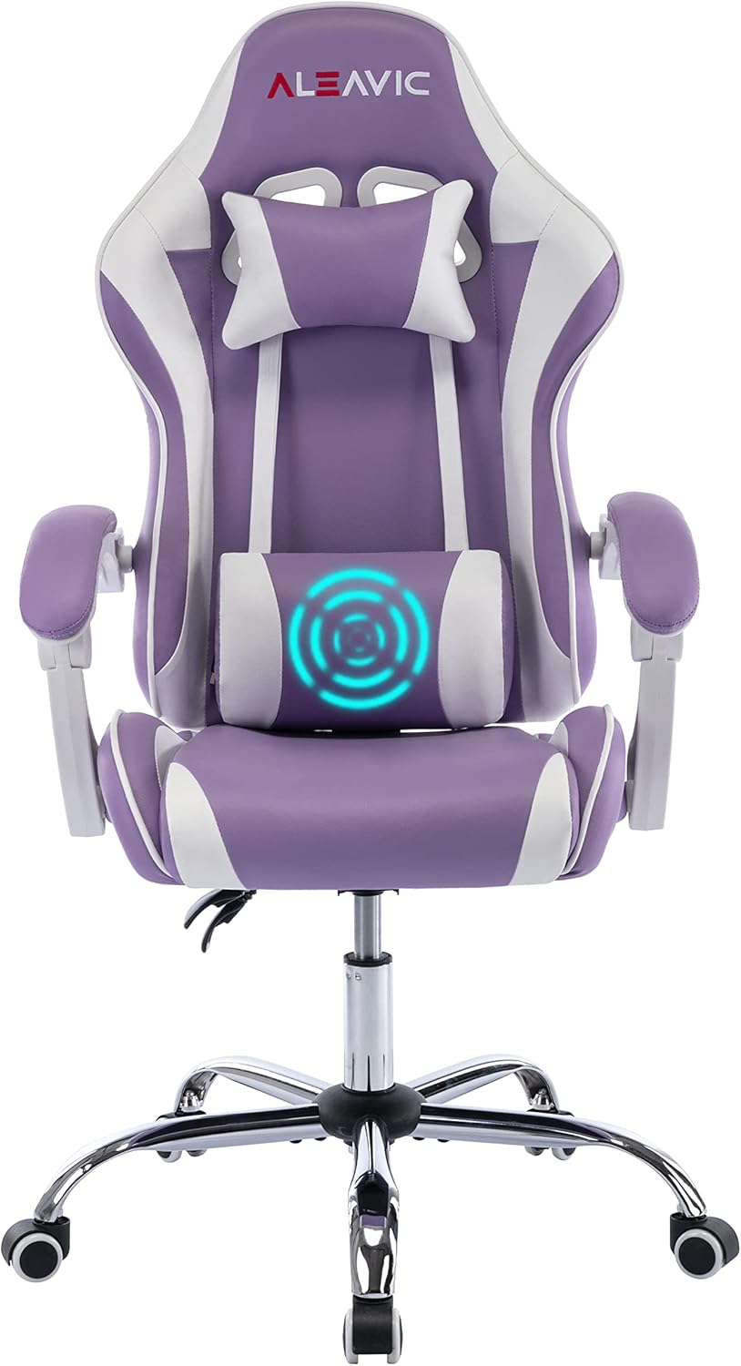 Silla de videojuegos, silla ergonómica de computadora de carreras, respaldo y asiento reclinable giratorio ajustable en altura, silla de videojuegos