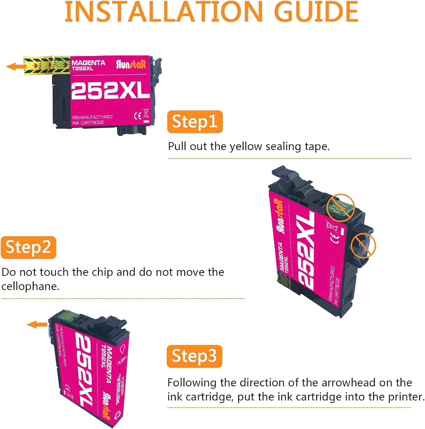 Run Star Paquete de 2 cartuchos de tinta remanufacturados magenta 252XL de repuesto para Epson 252XL T252XL uso para impresoras Epson Workforce