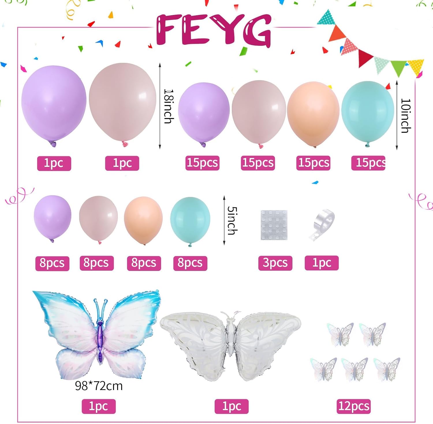 Kit de arco de guirnalda de globos pastel de mariposa, decoración de cumpleaños de mariposa rosa púrpura con calcomanías de mariposa, globo de