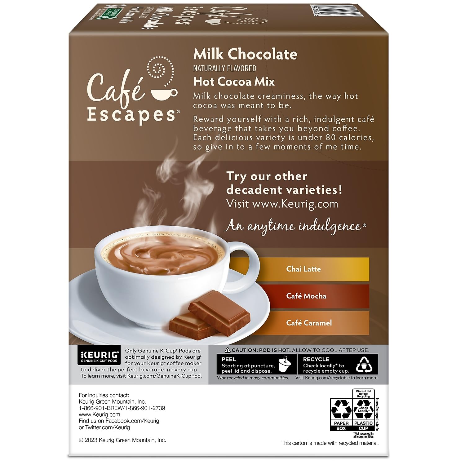 Café Escapes Cápsulas K-Cups de chocolate caliente oscuro para Keurig Brewers, 24 unidades, 24 unidades