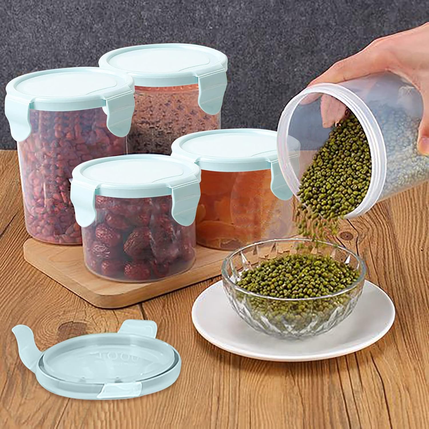 Contenedor hermético para almacenamiento de alimentos, contenedores sellados para cocina y despensa, organizador de plástico para azúcar, arroz,