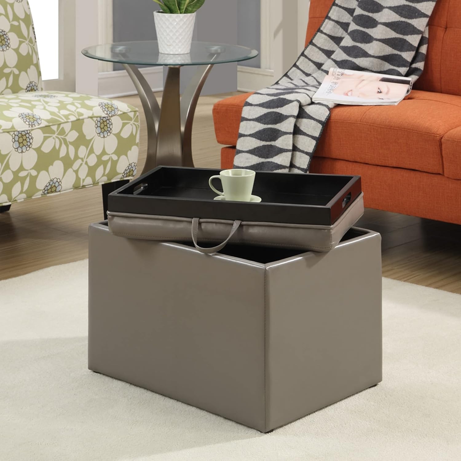 Convenience Concepts 143523 otomana de almacenamiento estilo moderno, Cuero, gris