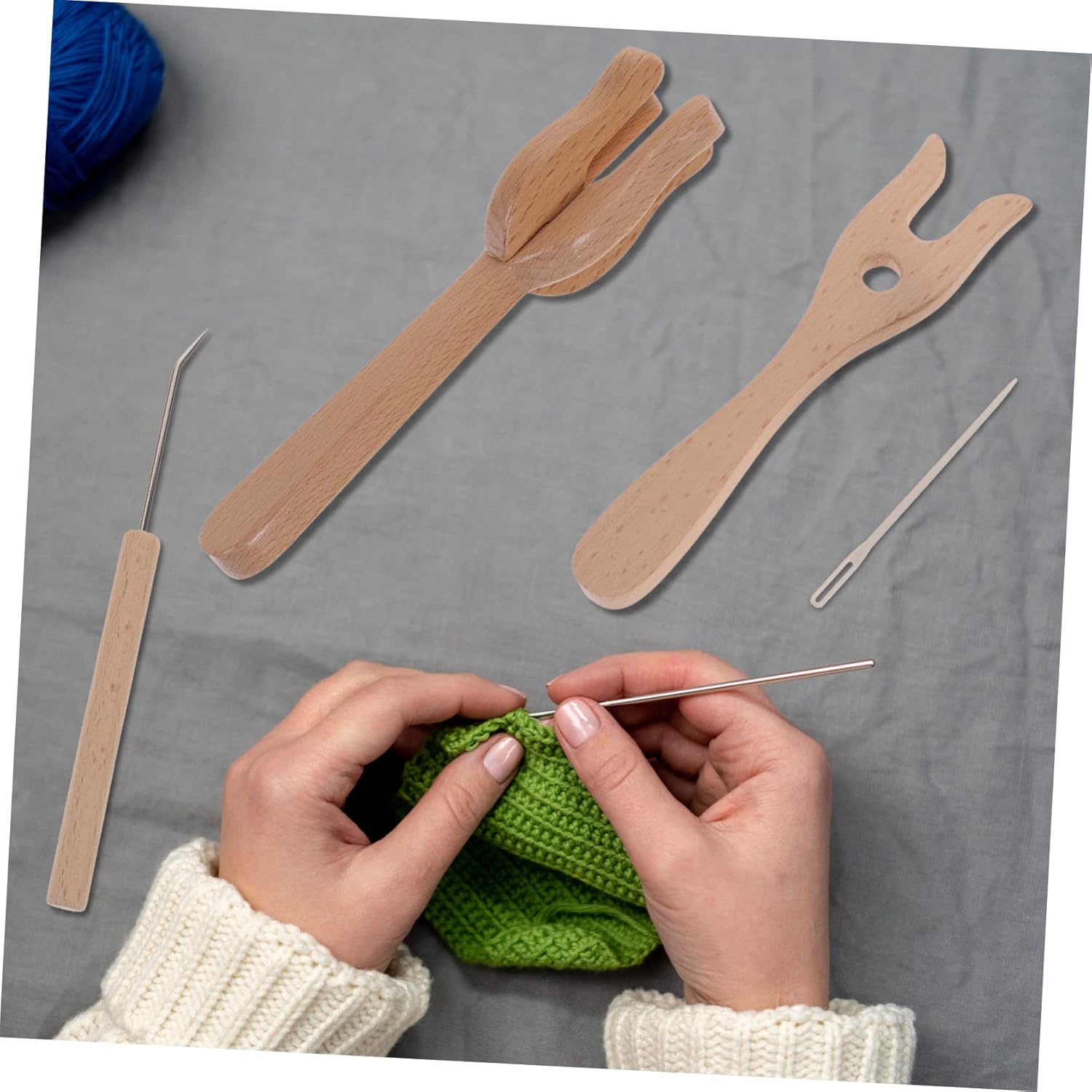 KONTONTY Juego de herramientas de madera para tejer, tenedor de madera, herramientas de tejer, tenedor de ganchillo, herramientas de tejer, juego de