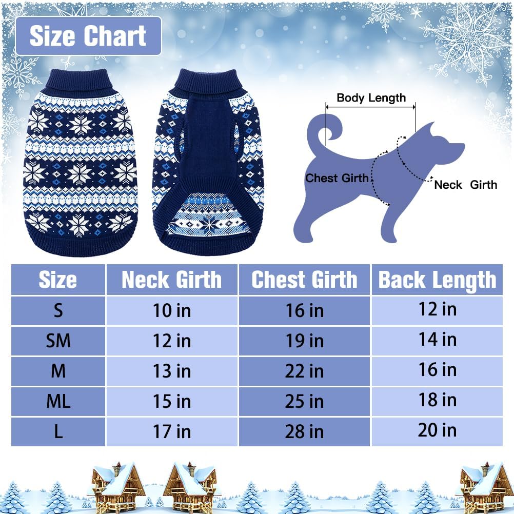 KOOLTAIL Suéter de punto trenzado para perro de cuello alto, suéter de punto clásico para clima frío, patrón de copo de nieve, ropa de invierno