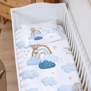 -Blue Clouds – Sábana bajera ajustable y funda de almohada de algodón suave orgánico para bebé, sábanas suaves para cuna, sábana bajera unisex para -Blue Clouds – Sábana bajera ajustable y funda de almohada de algodón suave orgánico para bebé, sábanas suaves para cuna, sábana bajera unisex para