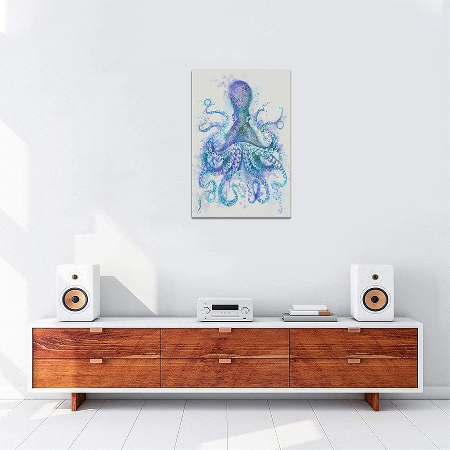 Lienzo de pulpo azul océano, impresiones artísticas para pared, cuadros de animales marinos, vida marina, arte enmarcado, decoración del hogar para