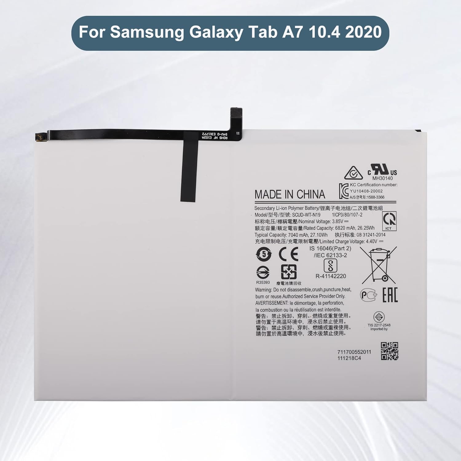 Batería de repuesto SCUD-WT-N19 compatible con Samsung Galaxy Tab A7 10.4 2020 SM-T500 T505 con kit de herramientas de reparación