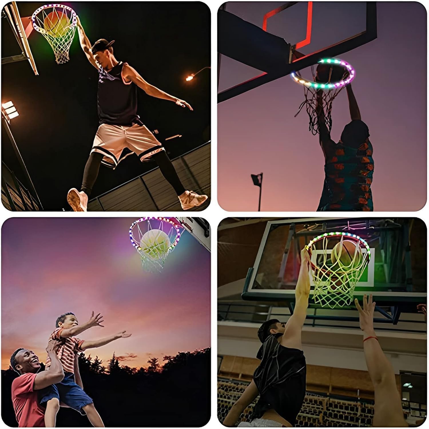 Luz LED de aro de baloncesto con control remoto para borde de baloncesto, luz LED, 17 colores, impermeable, para jugar al aire libre por la noche,