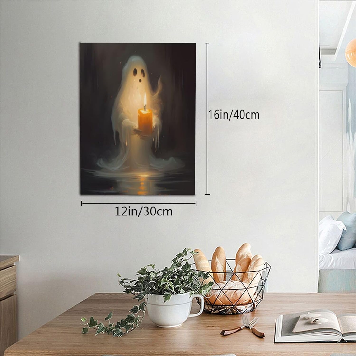 WEASYYDS Arte de pared vintage de fantasma aterrador con vela, arte de pared de Halloween, imágenes espeluznantes, fantasma, bosque gótico, póster