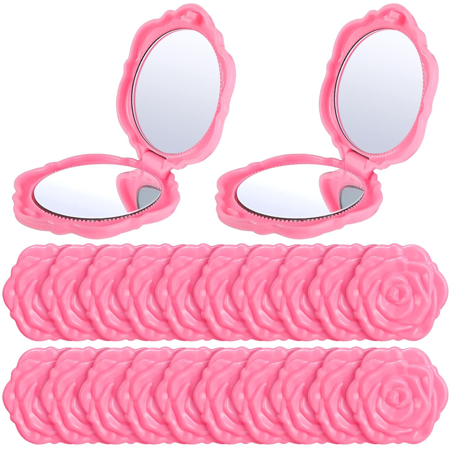 Yulejo Paquete de 20 espejos compactos color rosa, espejo de plástico, mini espejo de maquillaje de viaje, espejos plegables portátiles en forma de