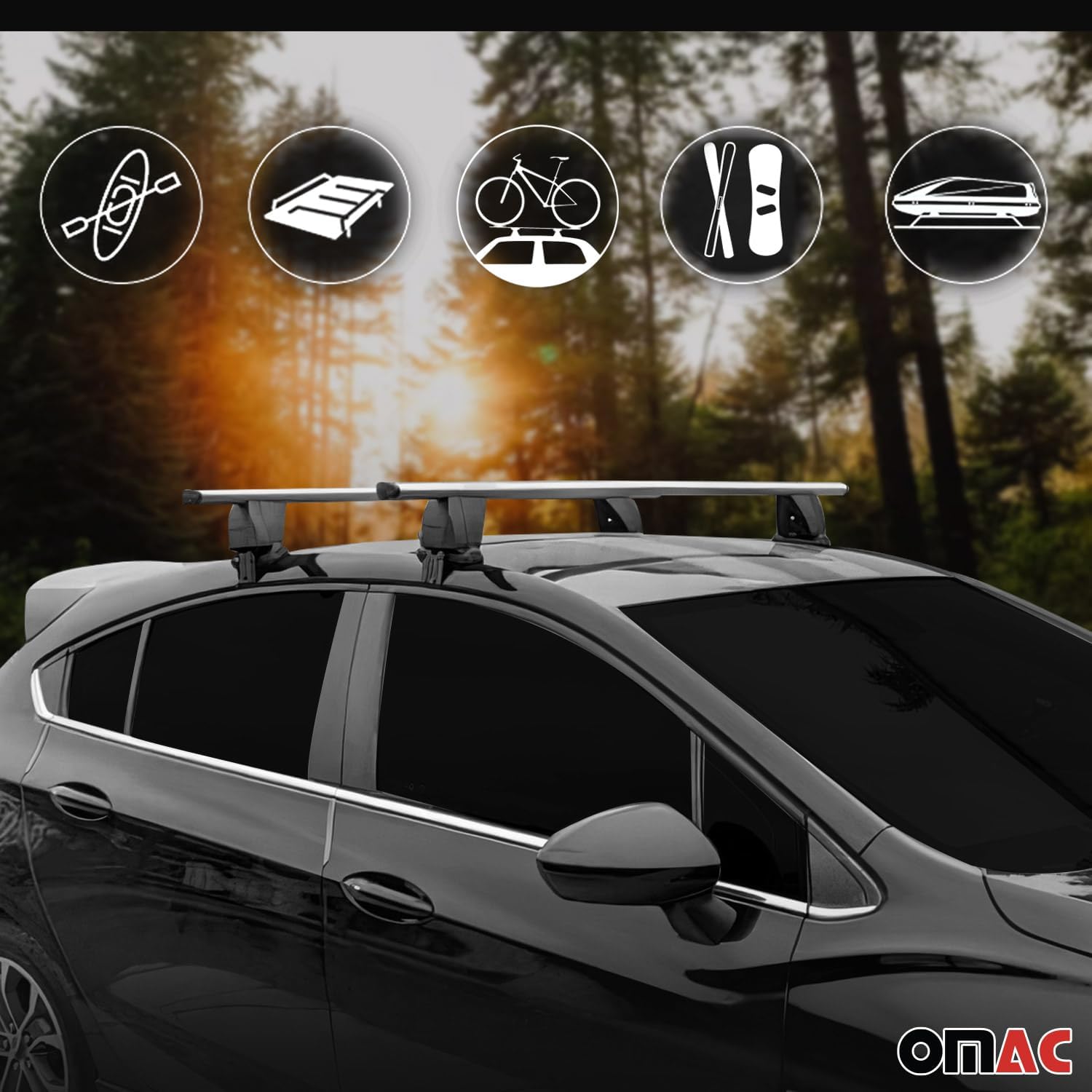 OMAC Barras transversales superiores para Dodge Durango 2011-2024, 2 piezas de aluminio gris antirrobo para viajes, kayak, canoa, surf, esquí,